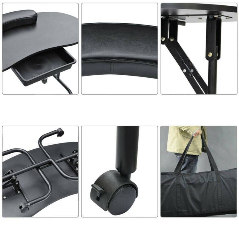 Foldable Portable Mobile Manicure Nail Table Beauty Salon Technician Work Desk