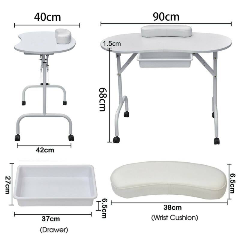 Foldable Portable Mobile Manicure Nail Table Beauty Salon Technician Work Desk