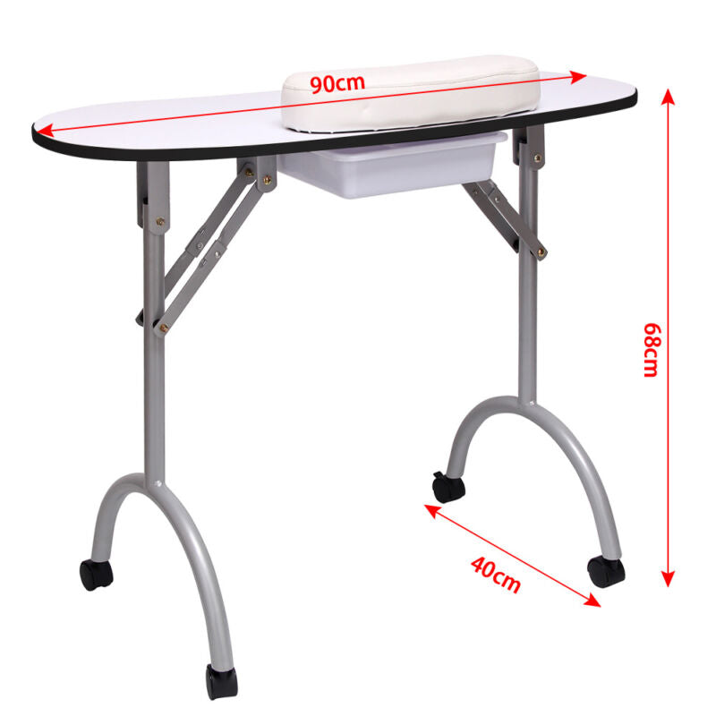 Foldable Portable Mobile Manicure Nail Table Beauty Salon Technician Work Desk