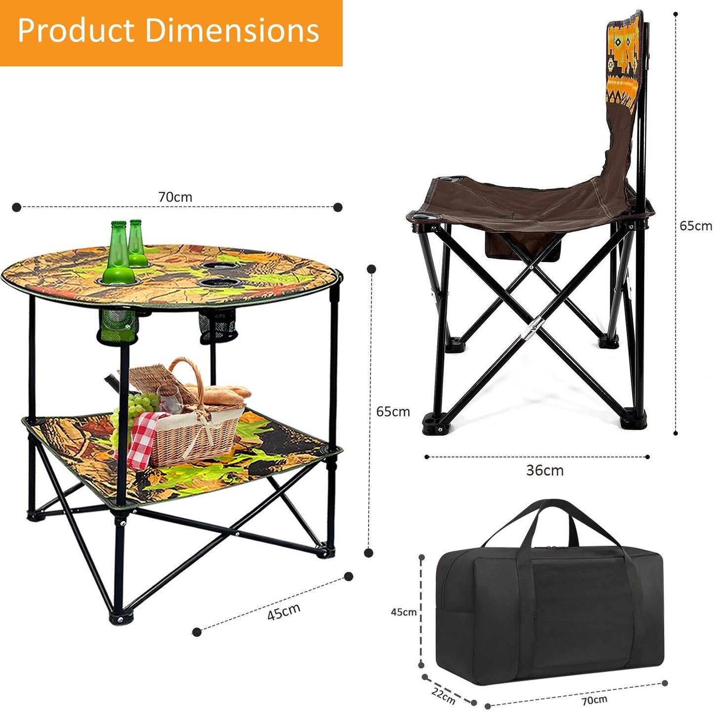 Camping Table and Chair Set 5 Piece Outdoor Beach Picnic Furniture