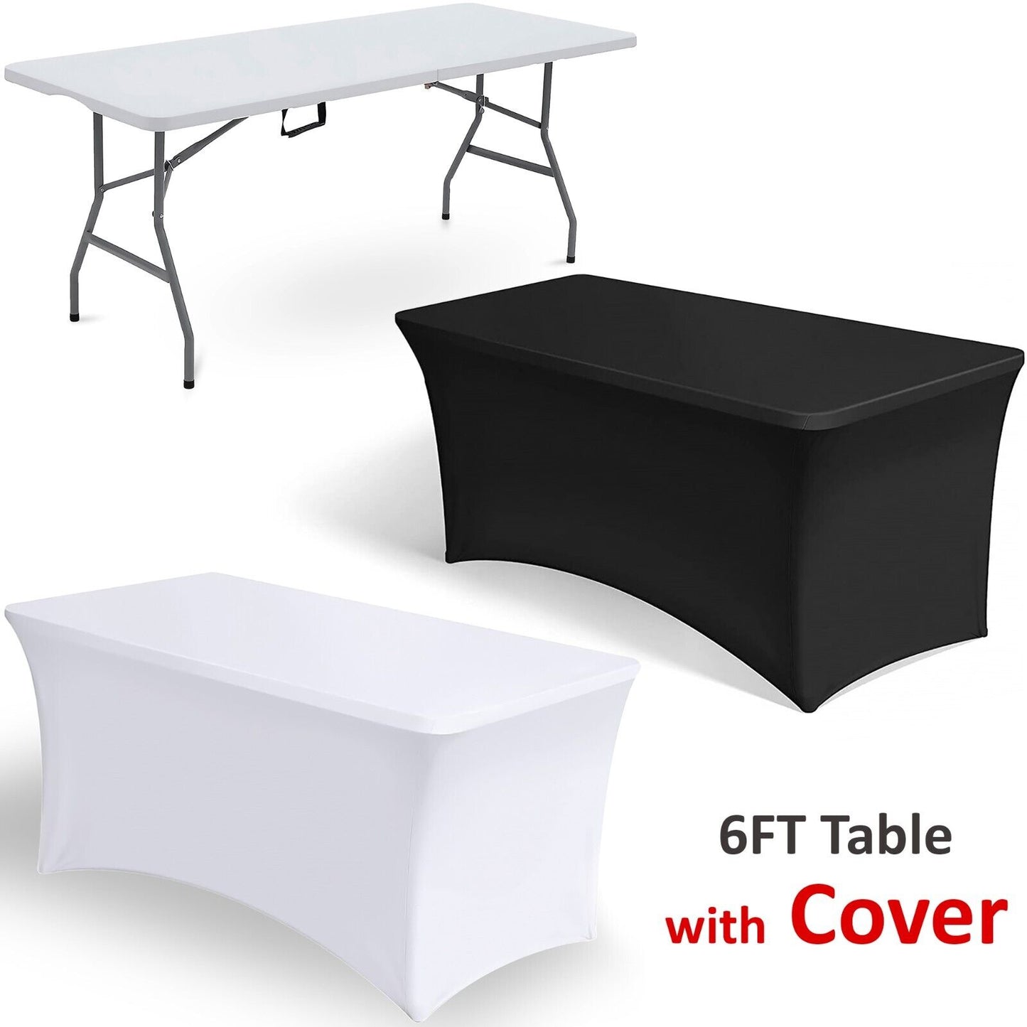 6ft Folding Table & Cover Trestle Camping Party BBQ Stall Garden Indoor Outdoor