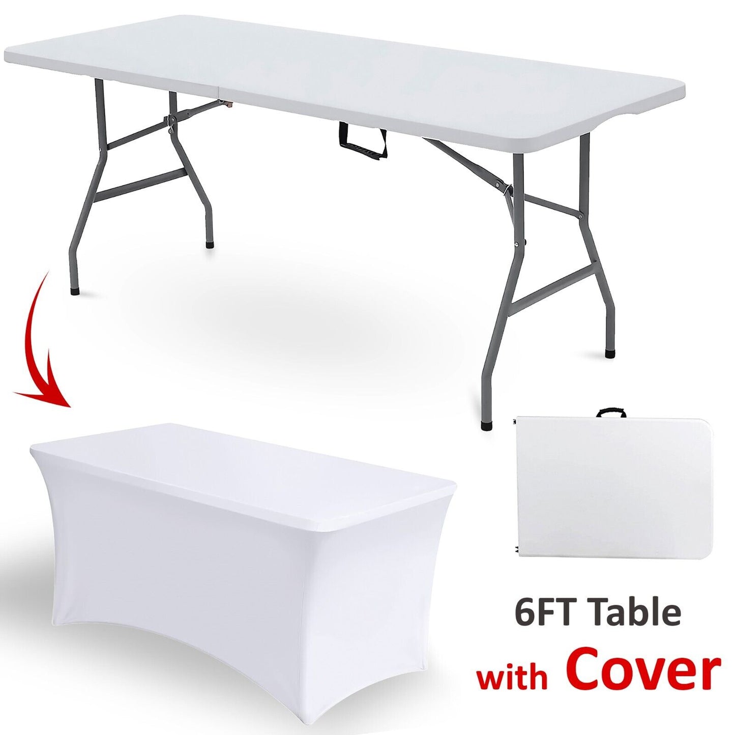 6ft Folding Table & Cover Trestle Camping Party BBQ Stall Garden Indoor Outdoor