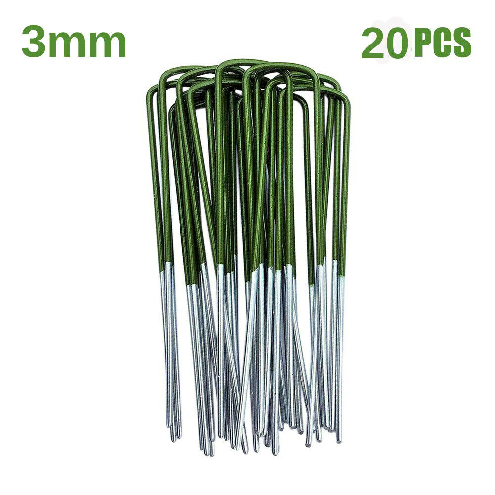 Weed Fabric Galvanised Staples Garden Turf Pins Securing Pegs U Artificial Grass 20 pack