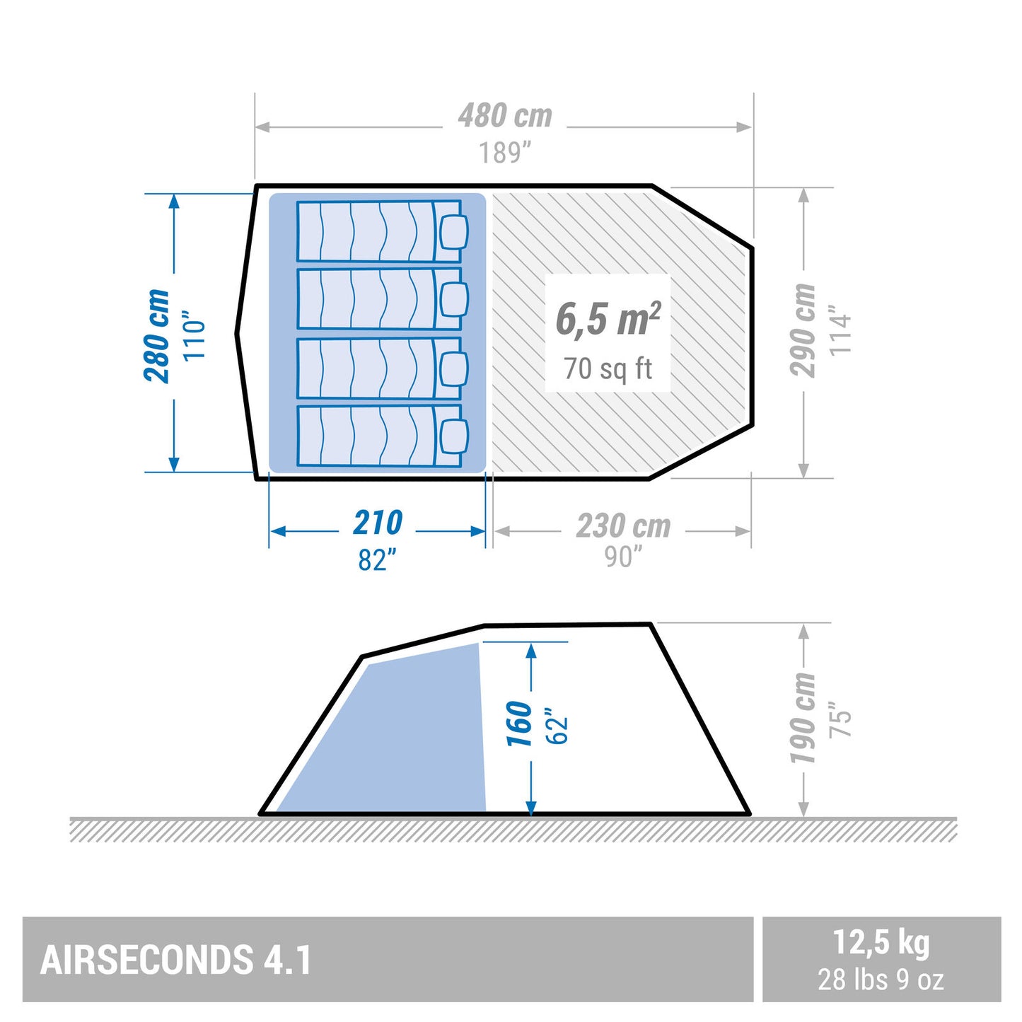 Quechua Camping Tent 4 man Inflatable Tent 1 Bedroom 1 Living room