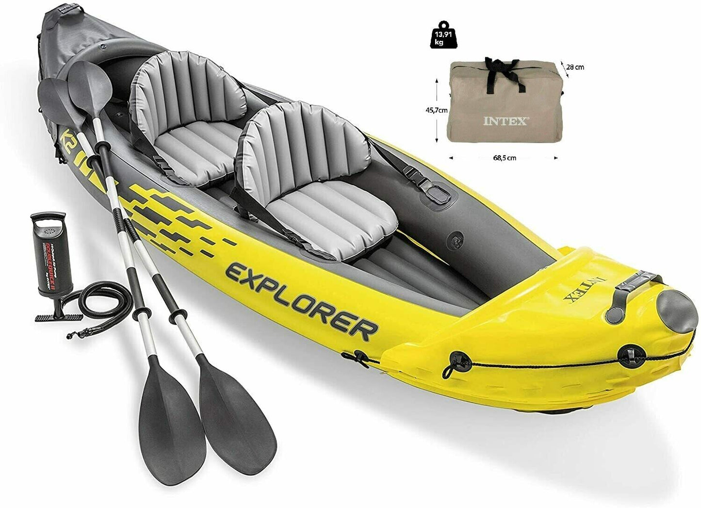 Intex Explorer K2 Kayak - 2 Person Man Inflatable Canoe Boat + Pump Oars Bag Set