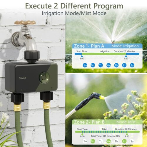 Diivoo WiFi Water Timer 2 Zones with RFID Gateway, Smart Water Timers Irrigation