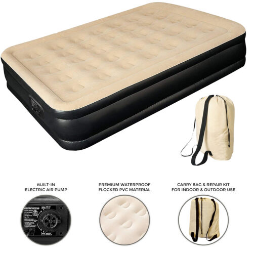 Inflatable High Raised Double Air Bed Mattress Built in Electric Pump