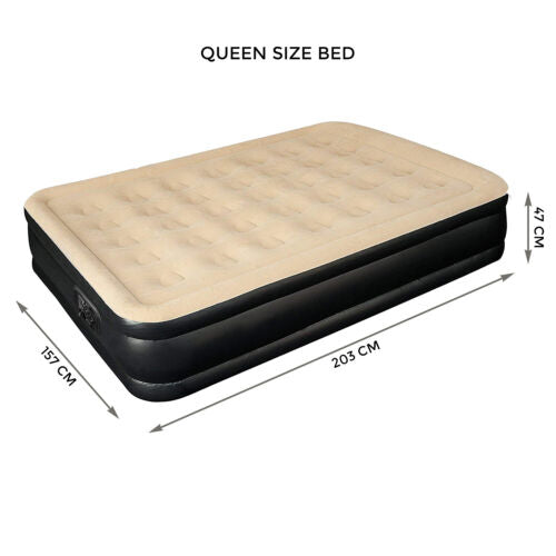 Inflatable High Raised Double Air Bed Mattress Built in Electric Pump